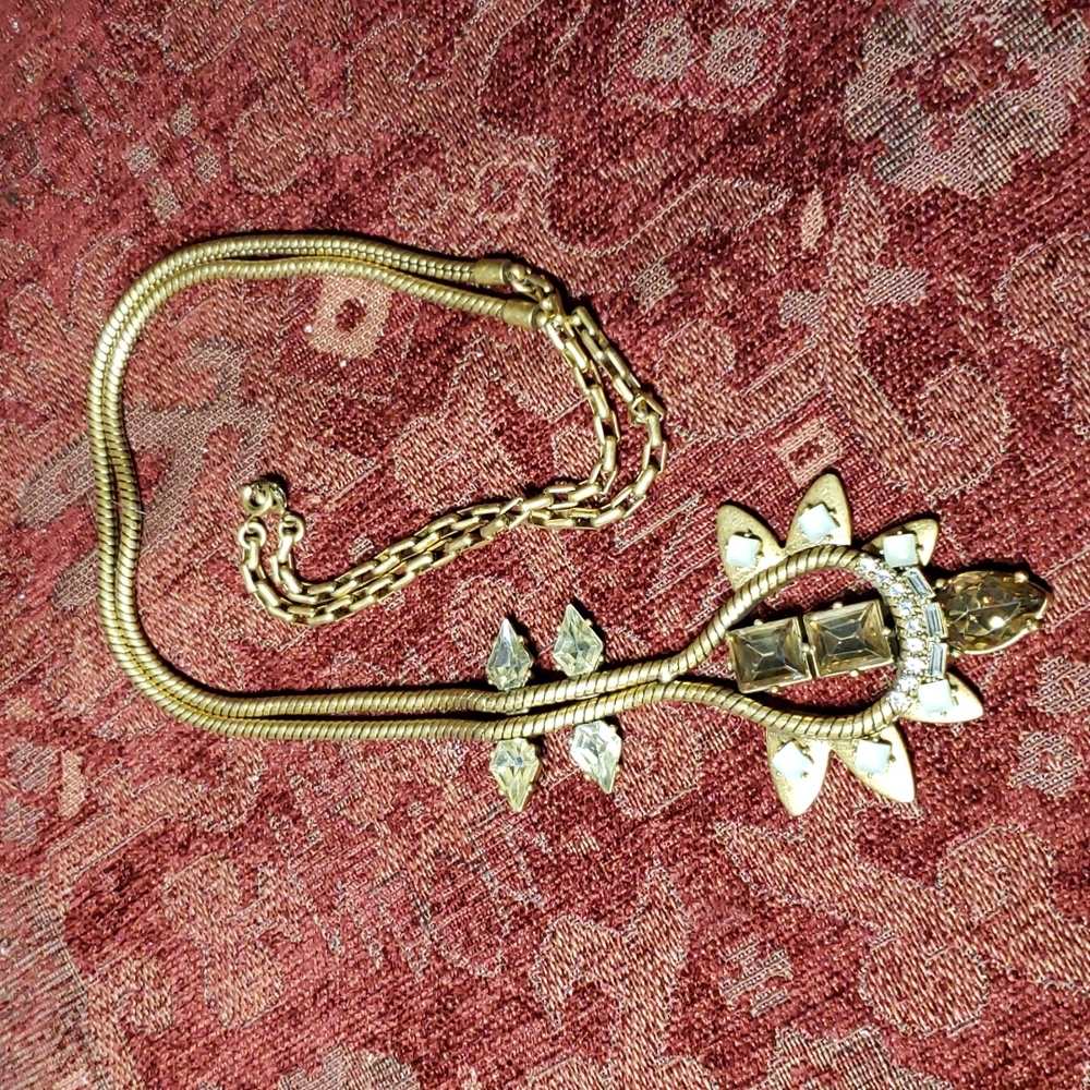 Lia Sophia Gold Tone Crystal Pendant Necklace.